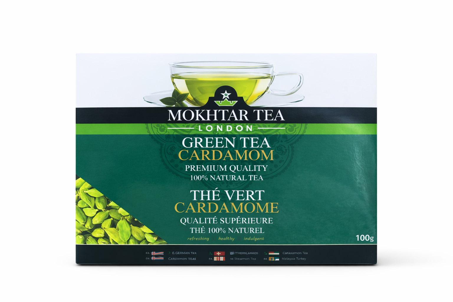 Mokhtar Green Tea Cardamom 100 Tea Bags Premium Quality