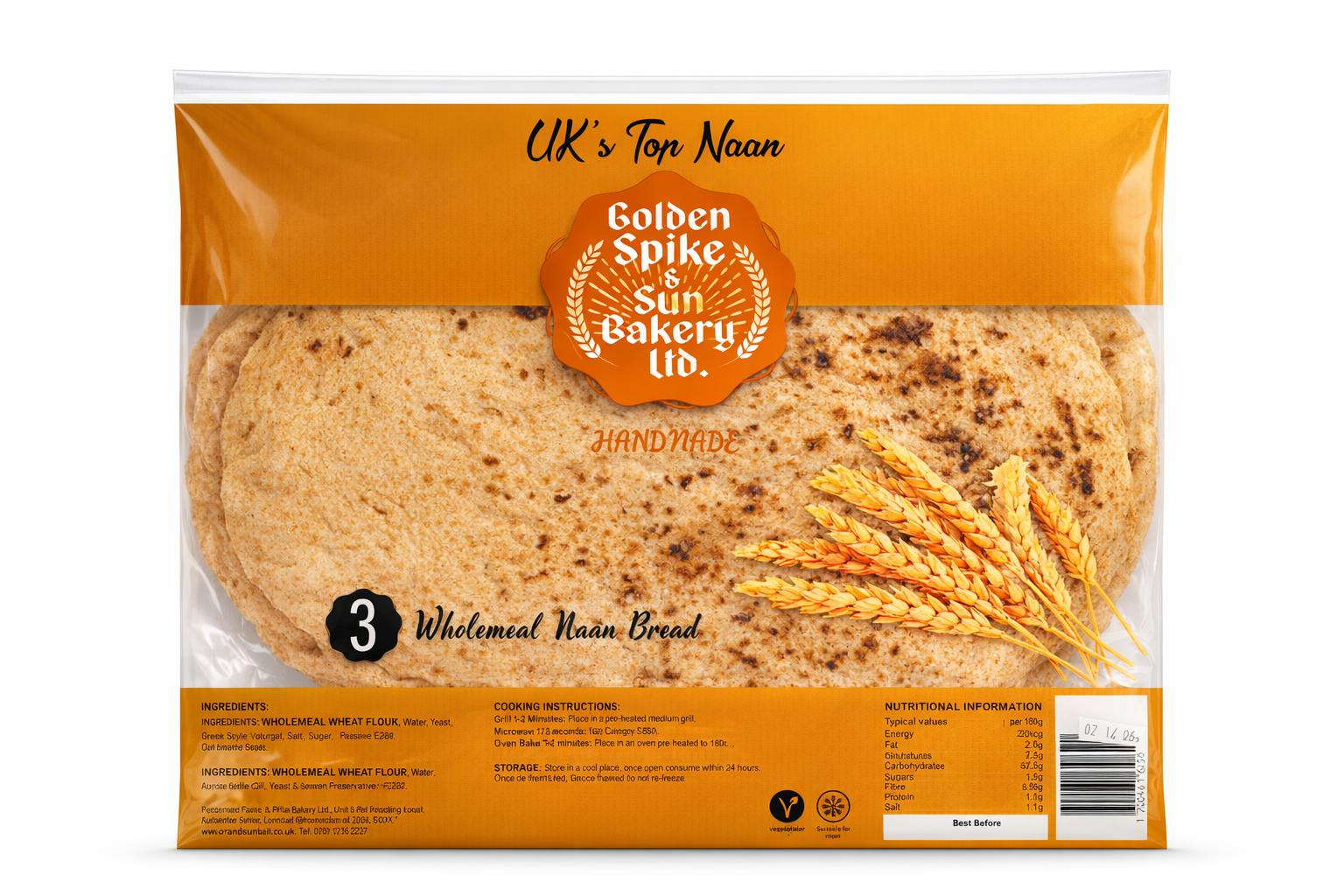 Golden Spike & Sun Wholemeal Naan Bread 3pcs