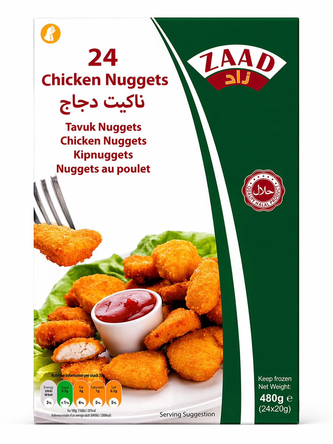 Zaad Chicken Nuggets 24pcs 480g Frozen Halal