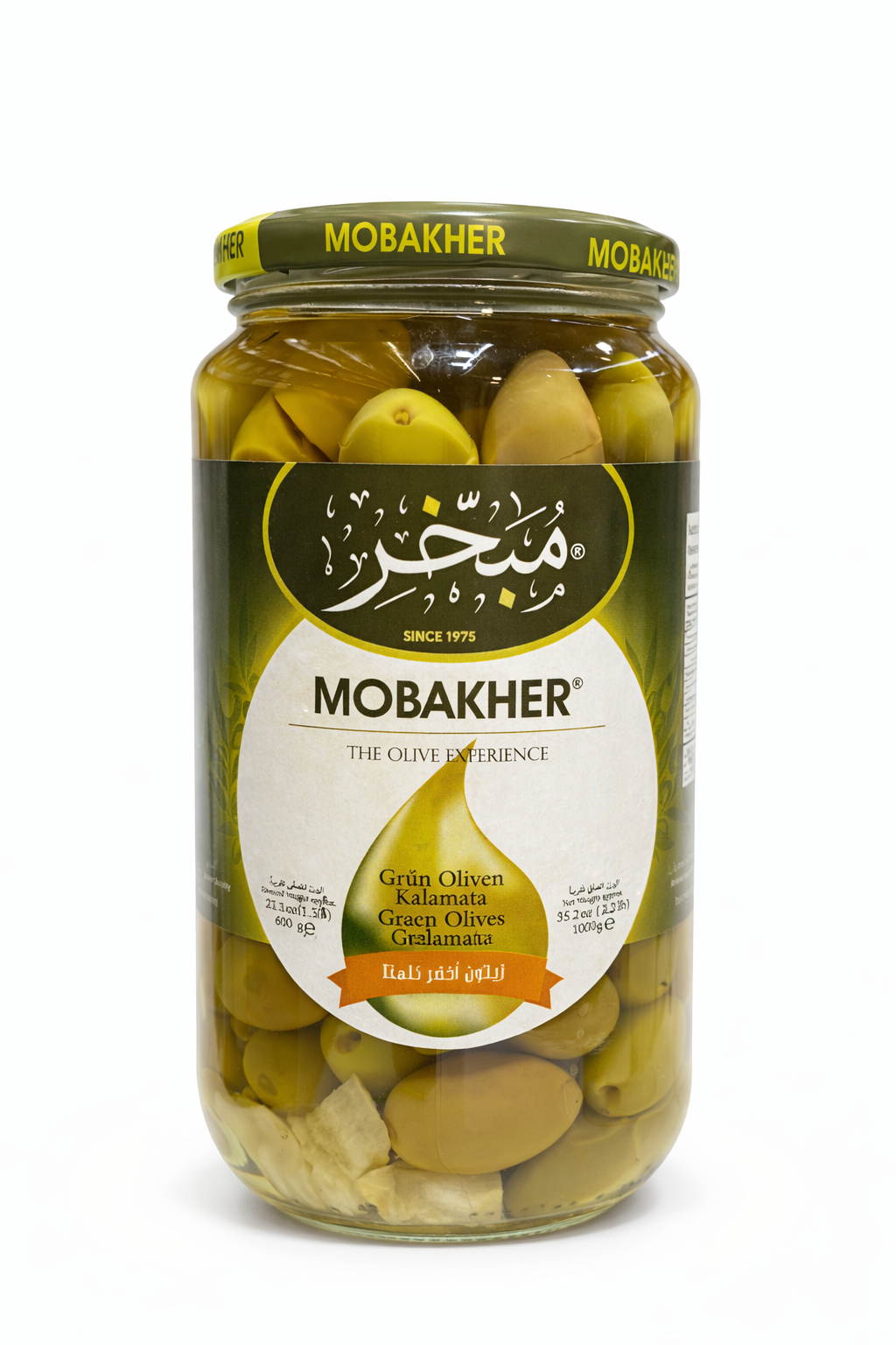 MOBAKHER Green Olive 1000g Jar – Premium Whole Olives