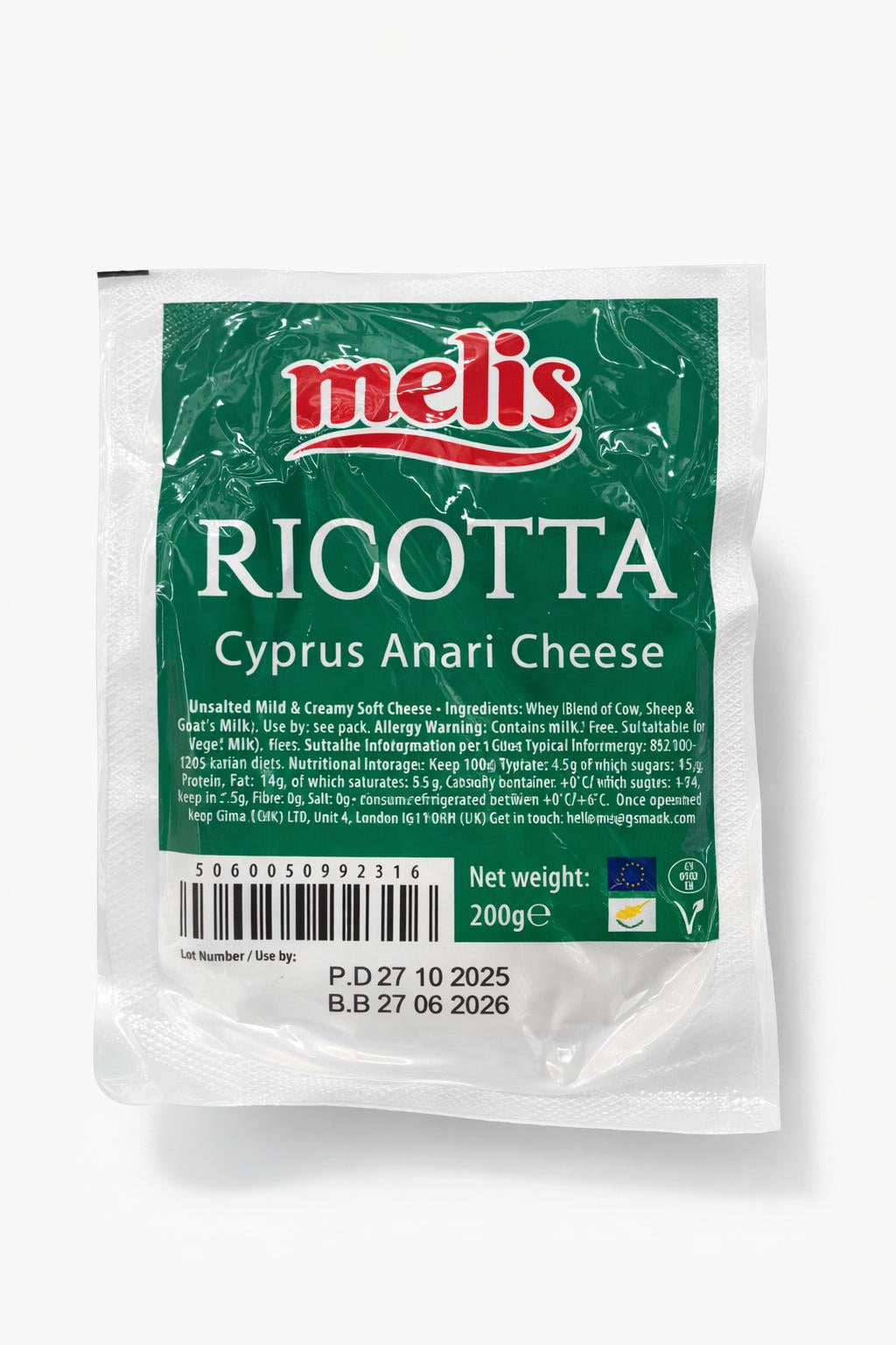 Melis Ricotta Cheese 200g – Fresh Italian Style Cheese
