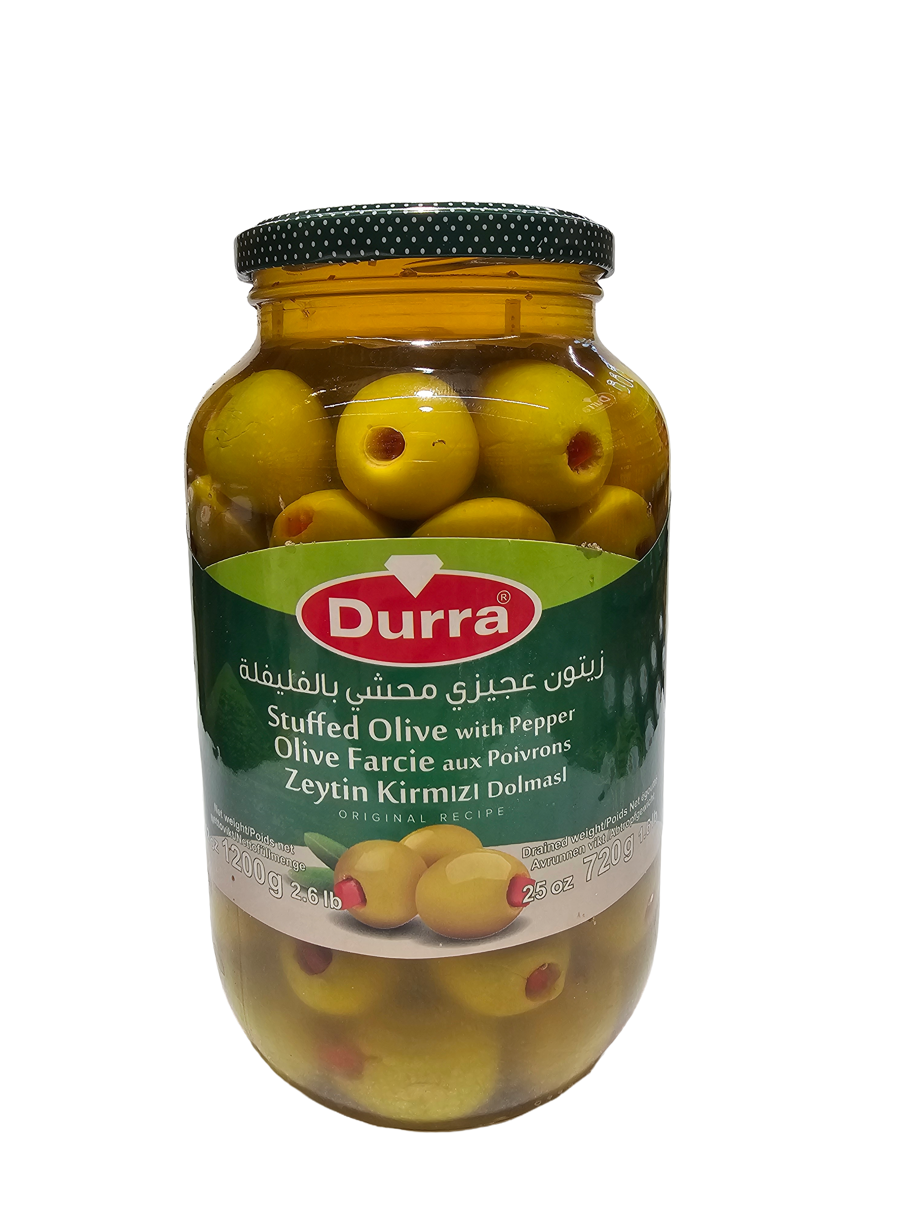 Durra Stuffed Olives with Pepper 1200g (2.6 lb) Jar
