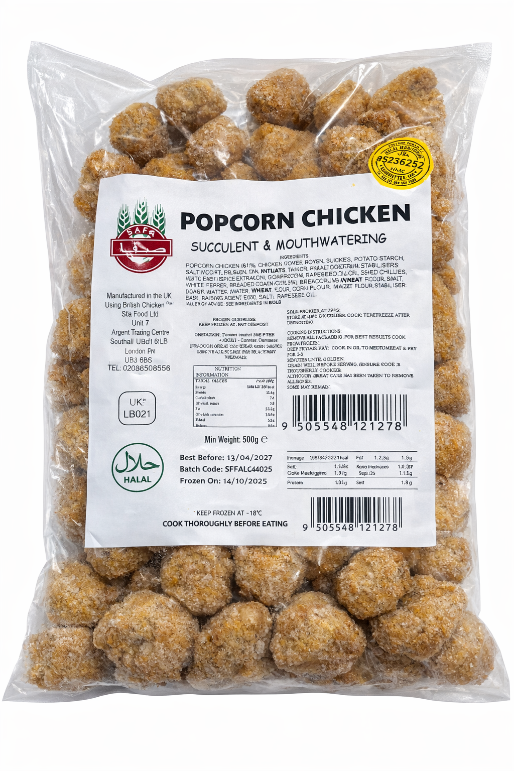 Safa Popcorn Chicken 500g Frozen Ready-to-Cook