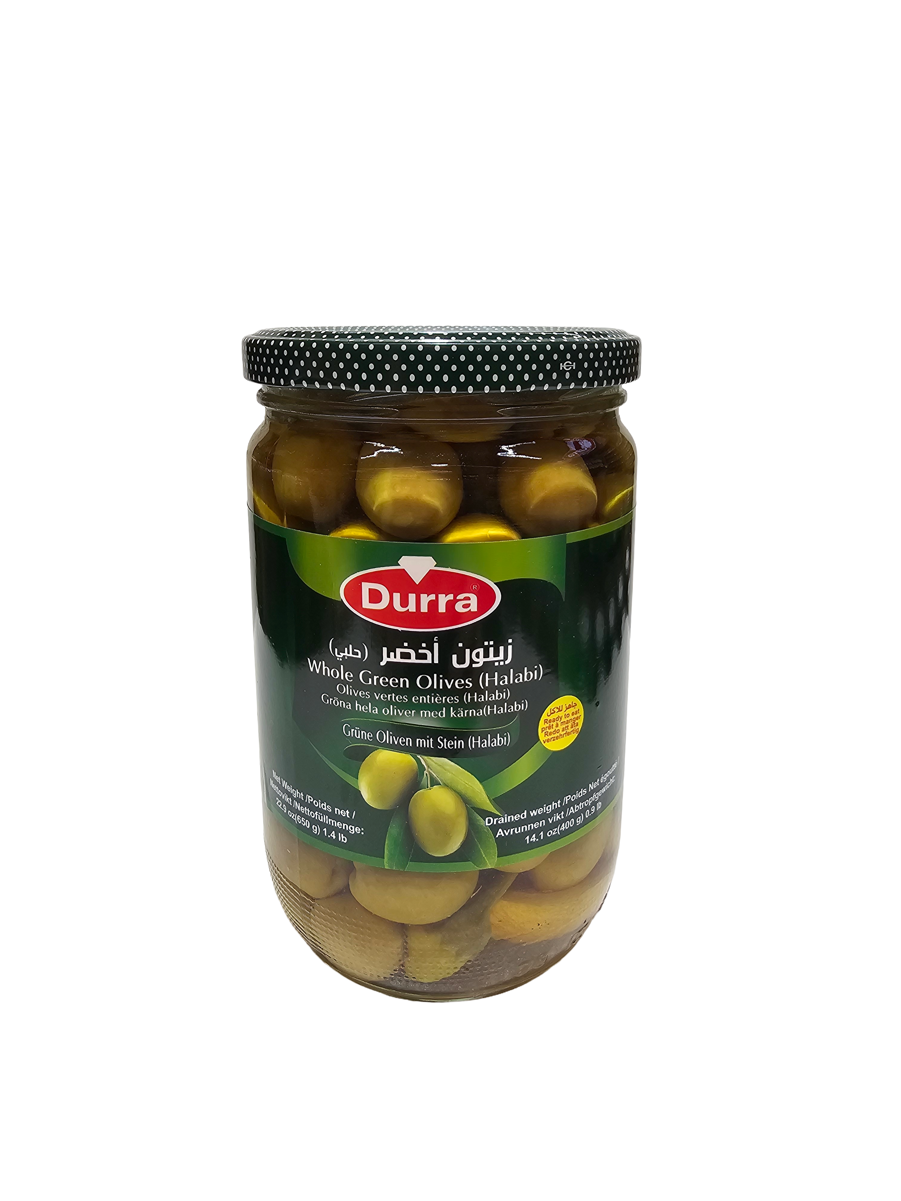 Durra Whole Green Olives Halabi 650g (1.4 lb) Jar