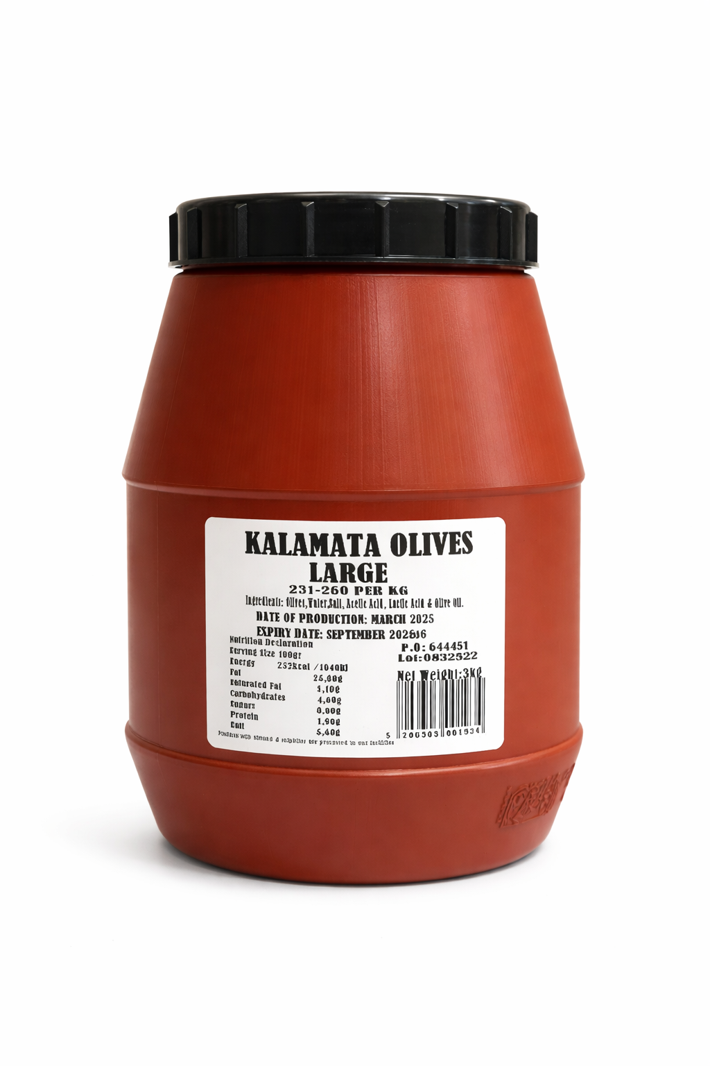 Kalamata Olives 3000g Greek Whole Pitted Bulk Jar