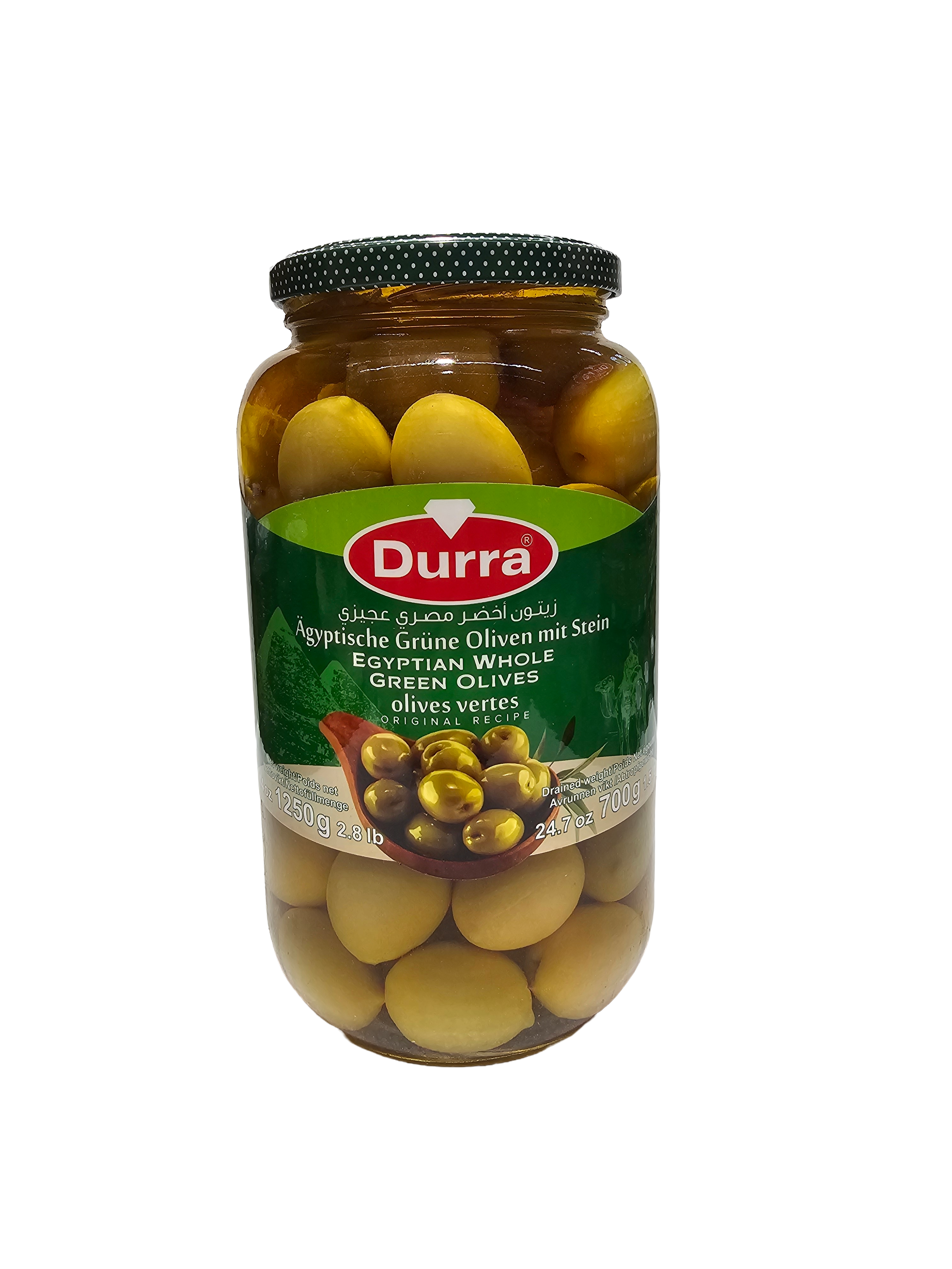 Durra Egyptian Whole Green Olives 1250g Jar