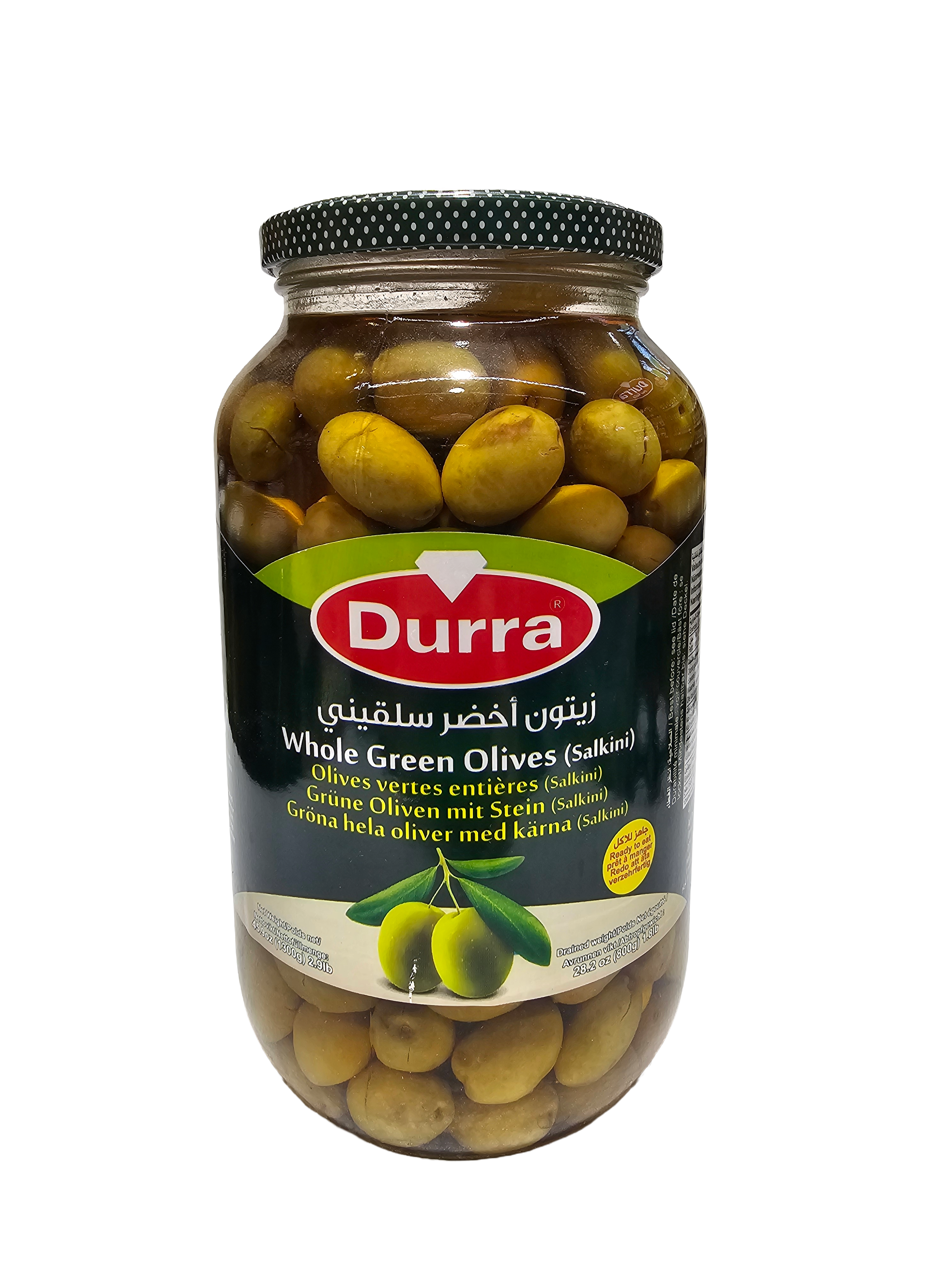 Durra Whole Green Olives Salkini 1300g Jar