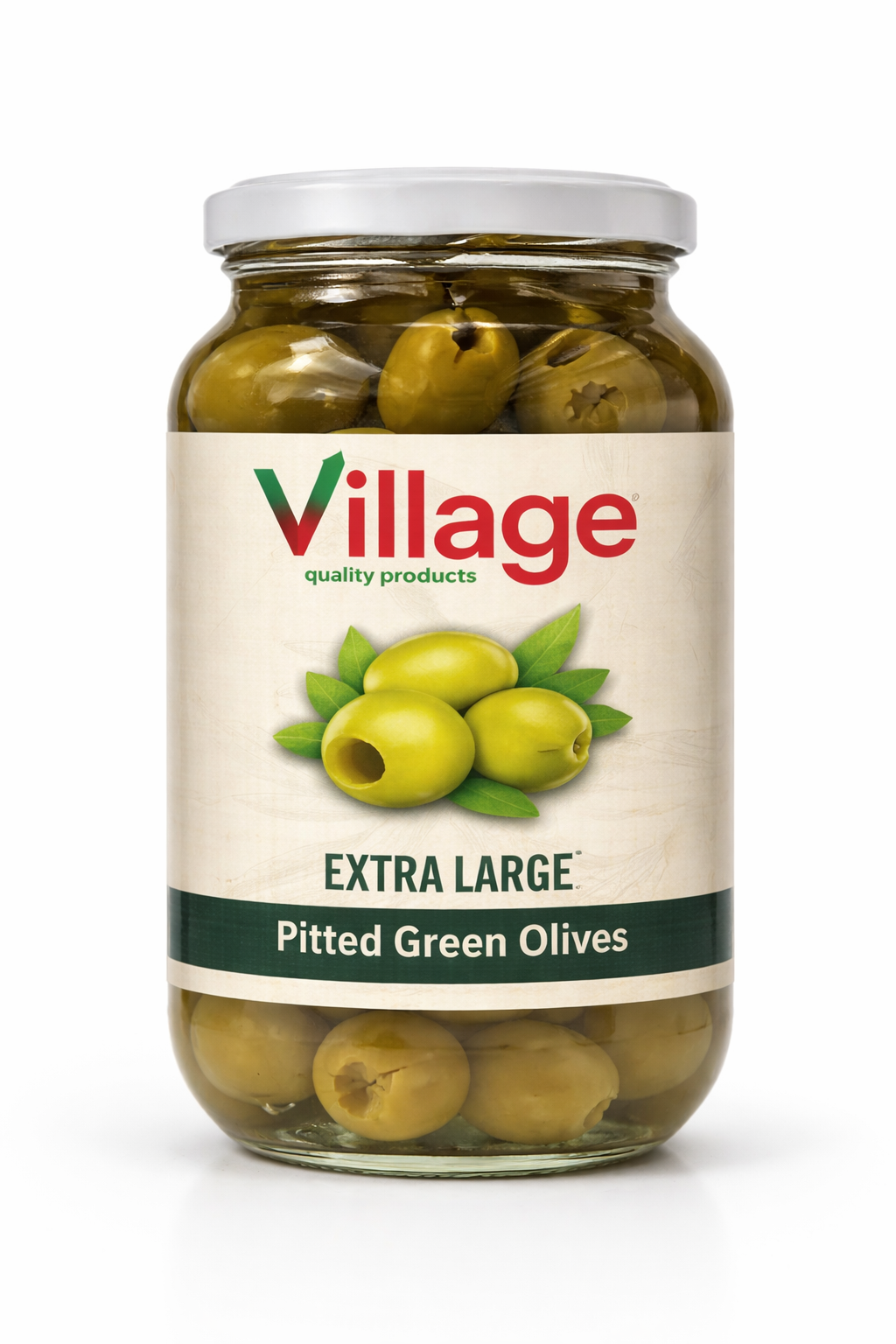 Village Extra Large Pitted Green Olives 900g Jar