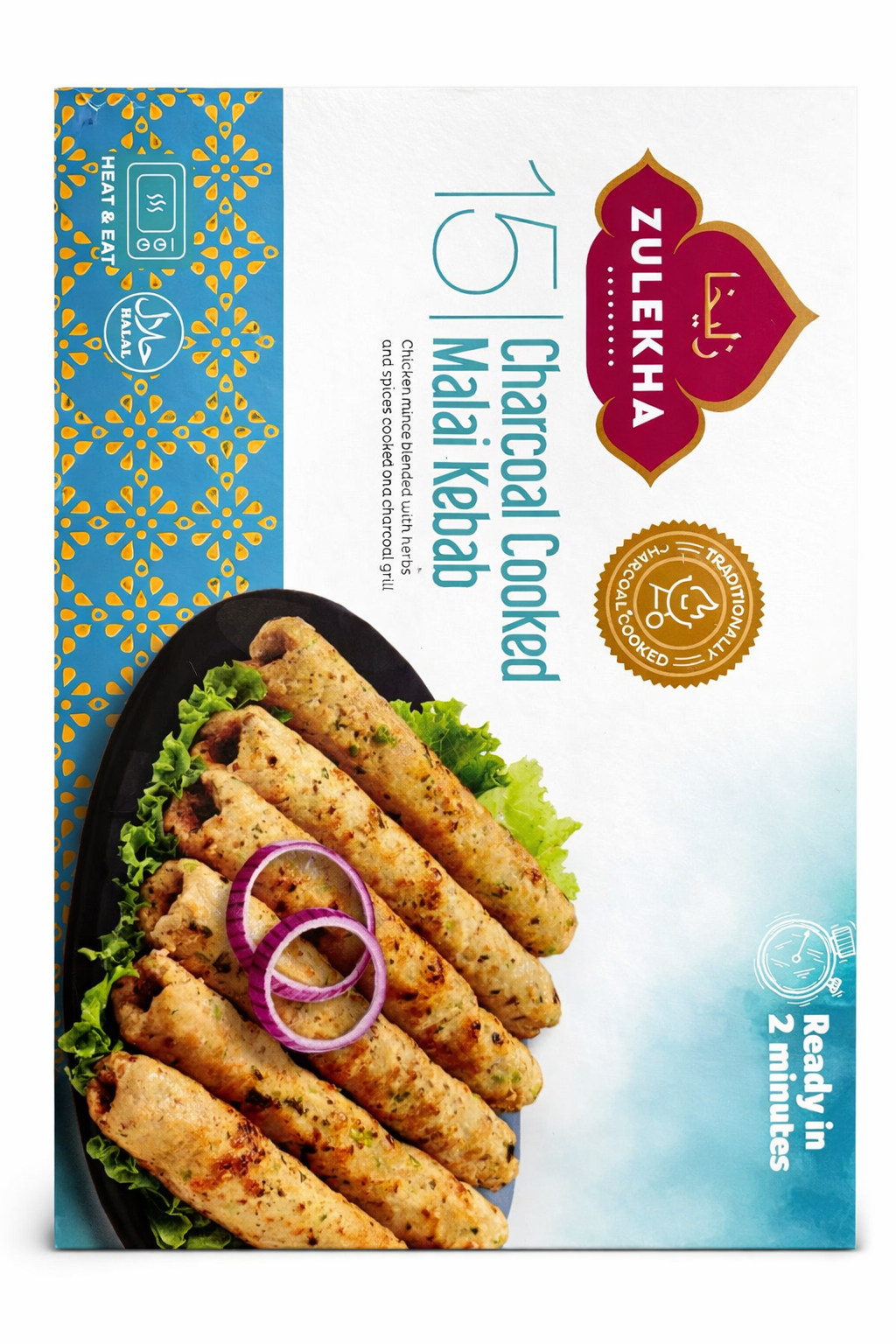 Zulekha Charcoal Malai Kebab 15pcs 900g Frozen