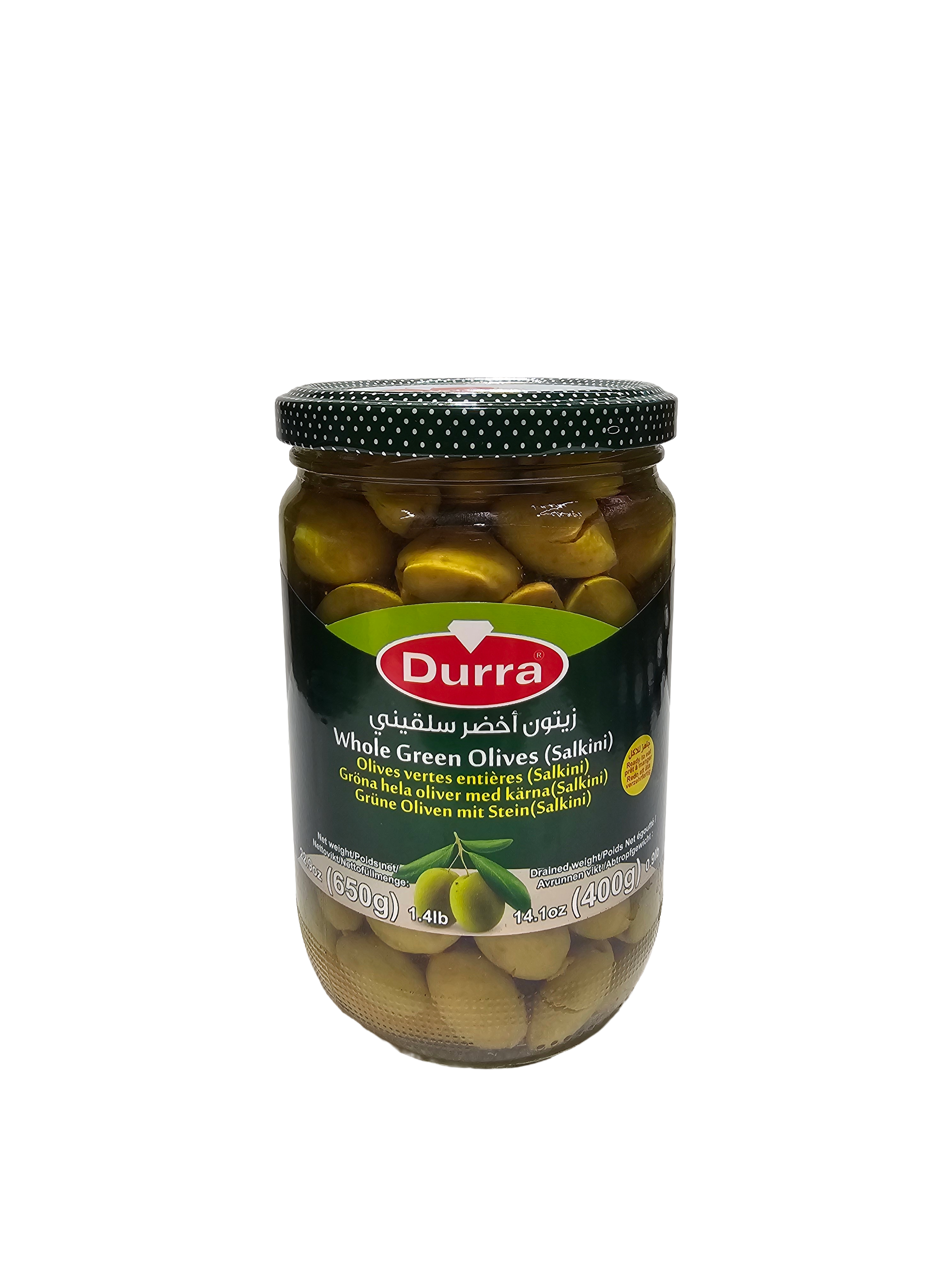 Durra Whole Green Olives Salkini 650g (1.4 lb) Jar